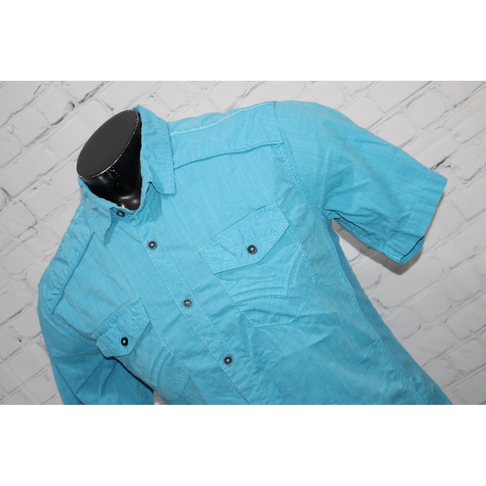 BKE Buckle Black Button Down Mens Large Blue Short Sleeve Casual Shirt
